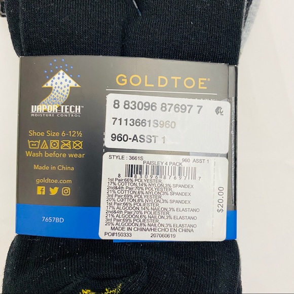 Dress Socks Mens Gold Toe 4 Pair Pack Vapor Tech 6-12.5 - Picture 7 of 7